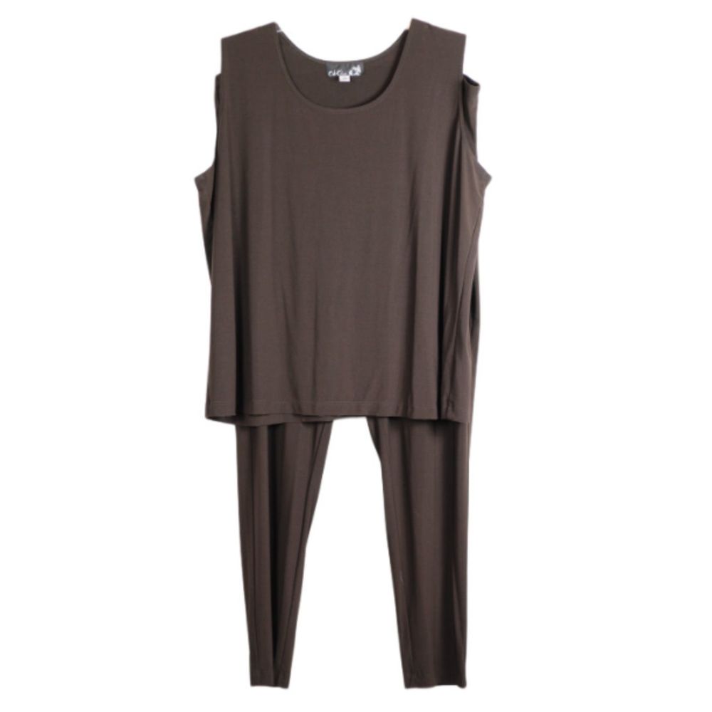 CSC Studio Brown Women's Pant Suit 2 Piece Pants & Tank Top 2X 019